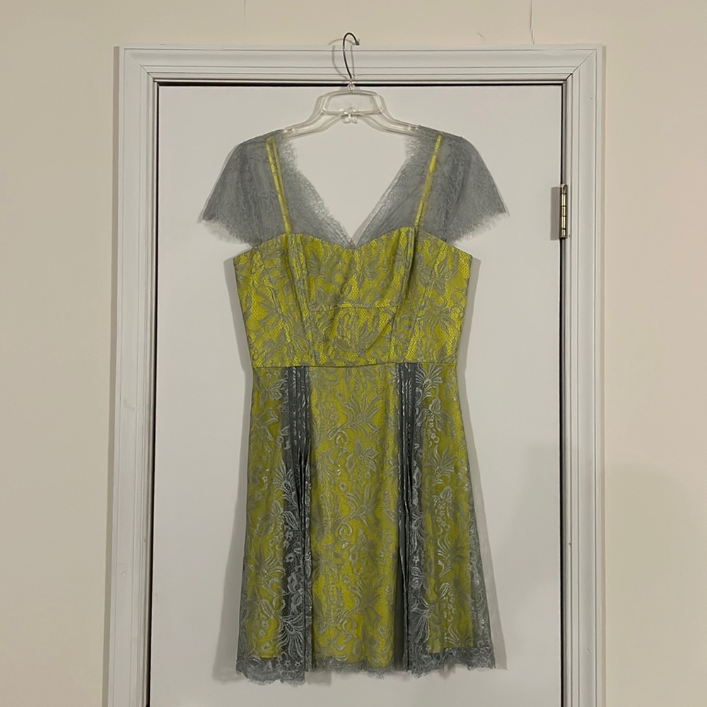 Yellow Cocktail Dress with Silver Lace